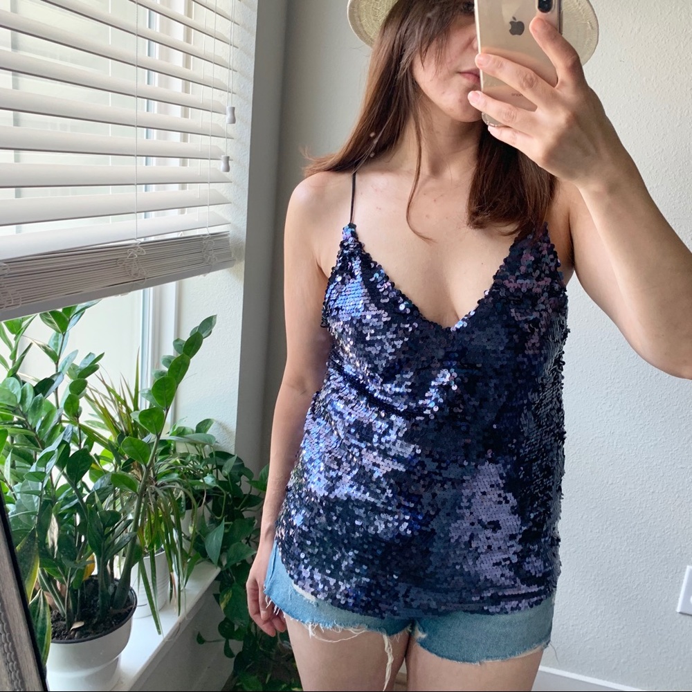 ZARA SEQUINNED Strappy Camisole NWT